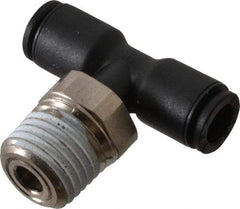 Legris - 6mm OD, 1/4 NPT, Nylon/Nickel Plated Brass Push-to-Connect Male Branch Tee - 290 Max psi, Black - Eagle Tool & Supply