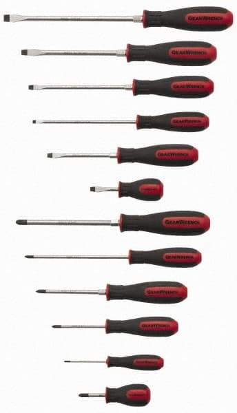 GearWrench - 12 Piece Phillips & Slotted Screwdriver Set - Bit Sizes: Philips #0 to #3, Tip Thickness: 1/4, 3/16, 5/16 & 3/8 - Eagle Tool & Supply