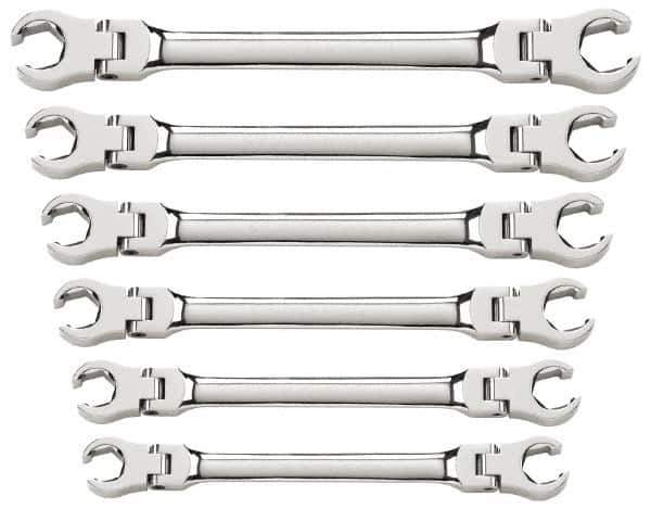 GearWrench - 6 Piece, 9mm x 11mm to 19mm x 21mm, 6 Point Flare Nut Wrench Set - Metric Measurement Standard, Full Polish Finish - Eagle Tool & Supply