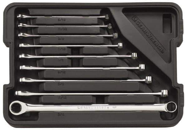 GearWrench - 9 Piece, 5/16" to 3/4", 12 Point Ratcheting Box Wrench Set - Inch Measurement Standard, Full Polish Finish, Comes in Molded Case - Eagle Tool & Supply