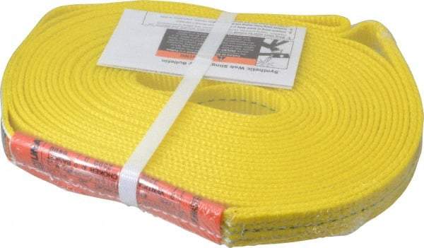 Lift-All - 20' Long x 1" Wide, 3,200 Lb Vertical Capacity, 1 Ply, Polyester Web Sling - 2,500 Lb Choker Capacity, Yellow - Eagle Tool & Supply