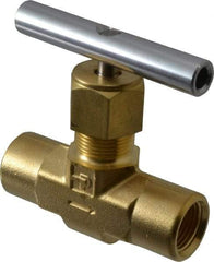 Parker - 3,000 Max psi, 3/8" Pipe, Brass, Inline Instrumentation Needle Valve - FNPT x FNPT End Connections - Eagle Tool & Supply