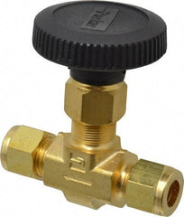Parker - 3,000 Max psi, 3/8" Pipe, Brass, Inline Instrumentation Needle Valve - Compression x Compression CPI End Connections - Eagle Tool & Supply