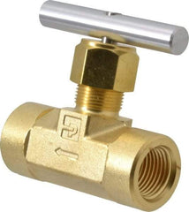 Parker - 3,000 Max psi, 1/2" Pipe, Brass, Inline Instrumentation Needle Valve - FNPT x FNPT End Connections - Eagle Tool & Supply