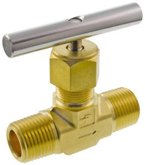 Parker - 3,000 Max psi, 1/2" Pipe, Brass, Inline Instrumentation Needle Valve - MNPT x MNPT End Connections - Eagle Tool & Supply