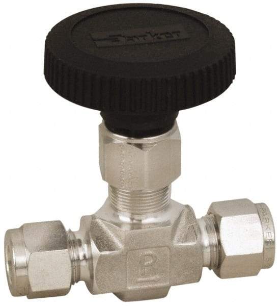 Parker - 5,000 Max psi, 3/8" Pipe, 316 Grade Stainless Steel, Inline Instrumentation Needle Valve - Eagle Tool & Supply