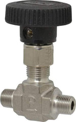 Parker - 5,000 Max psi, 1/8" Pipe, 316 Grade Stainless Steel, Inline Instrumentation Needle Valve - MNPT x MNPT End Connections - Eagle Tool & Supply