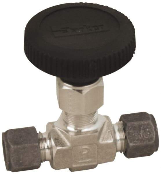 Parker - 5,000 Max psi, 1/8" Pipe, 316 Grade Stainless Steel, Inline Instrumentation Needle Valve - Compression x Compression CPI End Connections - Eagle Tool & Supply