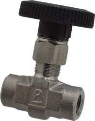 Parker - 5,000 Max psi, 1/4" Pipe, 316 Grade Stainless Steel, Inline Instrumentation Needle Valve - FNPT x FNPT End Connections - Eagle Tool & Supply