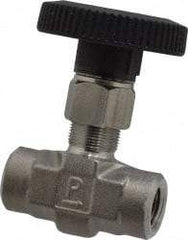 Parker - 5,000 Max psi, 1/4" Pipe, 316 Grade Stainless Steel, Inline Instrumentation Needle Valve - FNPT x FNPT End Connections - Eagle Tool & Supply