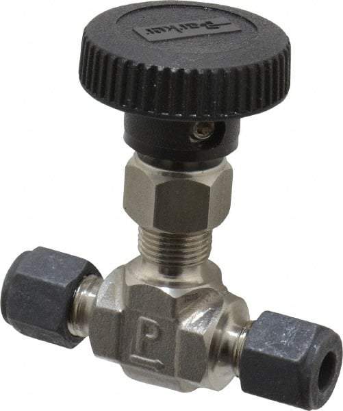 Parker - 5,000 Max psi, 1/4" Pipe, 316 Grade Stainless Steel, Inline Instrumentation Needle Valve - Compression x Compression CPI End Connections - Eagle Tool & Supply