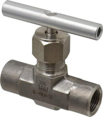 Parker - 5,000 Max psi, 3/8" Pipe, 316 Grade Stainless Steel, Inline Instrumentation Needle Valve - FNPT x FNPT End Connections - Eagle Tool & Supply