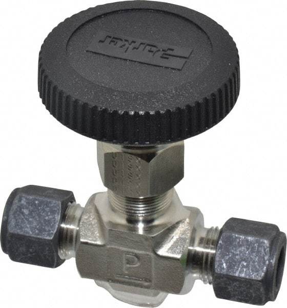 Parker - 5,000 Max psi, 3/8" Pipe, 316 Grade Stainless Steel, Inline Instrumentation Needle Valve - Compression x Compression CPI End Connections - Eagle Tool & Supply