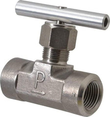 Parker - 5,000 Max psi, 1/2" Pipe, 316 Grade Stainless Steel, Inline Instrumentation Needle Valve - FNPT x FNPT End Connections - Eagle Tool & Supply