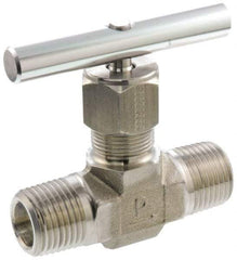 Parker - 5,000 Max psi, 1/2" Pipe, 316 Grade Stainless Steel, Inline Instrumentation Needle Valve - MNPT x MNPT End Connections - Eagle Tool & Supply