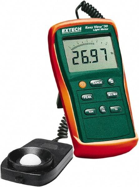 Extech - AAA Batteries, 40 to 40,000 FC, LCD Display, Silicone Photodiode Light Meter - 3 Accuracy, Compatible with All Visible Light Lighting, Built In Memory - Eagle Tool & Supply