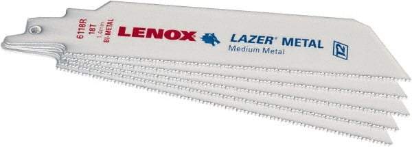 Lenox - 6" Long x 1" Thick, Bi-Metal Reciprocating Saw Blade - Straight Profile, 18 TPI, Toothed Edge - Eagle Tool & Supply