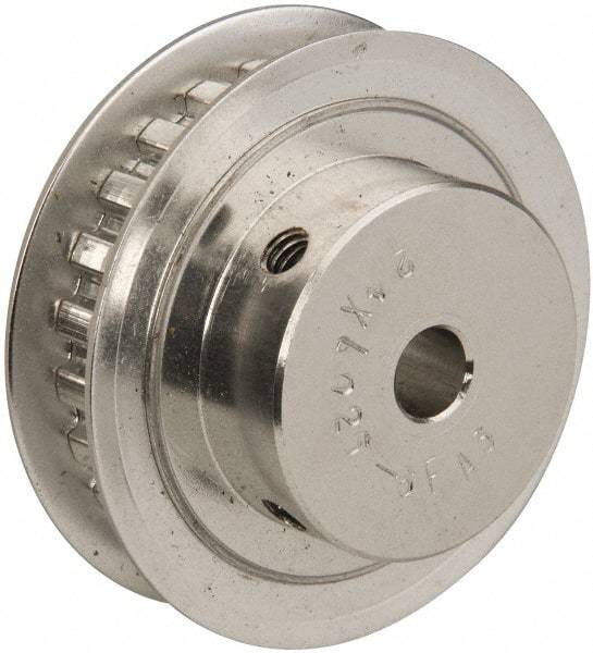 Power Drive - 24 Tooth, 1/4" Inside x 1.508" Outside Diam, Hub & Flange Timing Belt Pulley - 1/4" Belt Width, 1.528" Pitch Diam, 0.438" Face Width, Aluminum - Eagle Tool & Supply