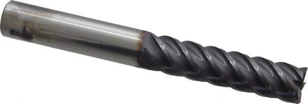 Niagara Cutter - 1/2", 2" LOC, 1/2" Shank Diam, 4" OAL, 5 Flute, Solid Carbide Square End Mill - Single End, TiAlN Finish, Spiral Flute, 45° Helix, Centercutting, Right Hand Cut, Right Hand Flute, Series S545 - Eagle Tool & Supply