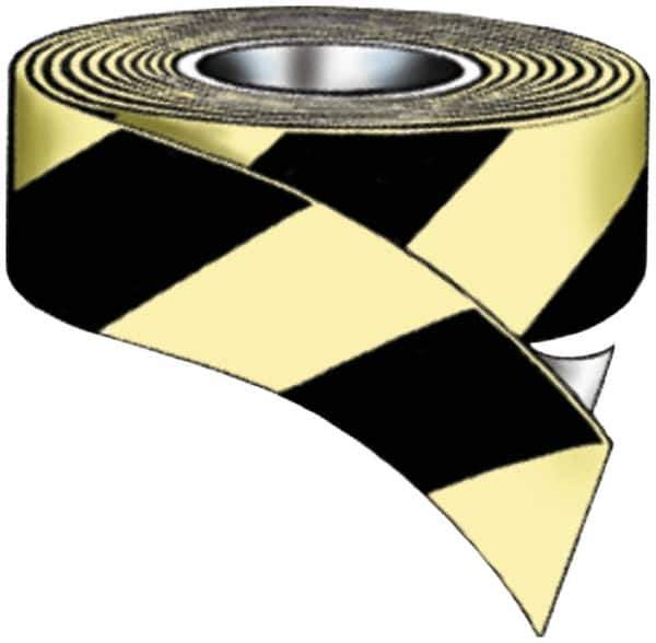 NMC - Glow & Black Striped Vinyl Tape - 1" Wide x 100' Long x 0.02" Thick, General Traffic - Eagle Tool & Supply