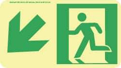NMC - Down Left Arrow, Left Side Stick Figure in Doorway (Graphic), Polyester Exit Sign - 8" Wide x 4-1/2" High, Glow-in-the-Dark - Eagle Tool & Supply