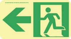 NMC - Left Arrow, Left Side Stick Figure in Doorway (Graphic), Polyester Exit Sign - 8" Wide x 4-1/2" High, Glow-in-the-Dark - Eagle Tool & Supply