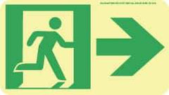 NMC - Right Arrow, Right Side Stick Figure in Doorway (Graphic), Polyester Exit Sign - 8" Wide x 4-1/2" High, Glow-in-the-Dark - Eagle Tool & Supply
