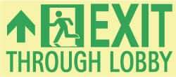 NMC - Exit Through Lobby, Plastic Exit Sign - 16" Wide x 7" High, Glow-in-the-Dark - Eagle Tool & Supply