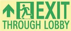 NMC - Exit Through Lobby, Plastic Exit Sign - 16" Wide x 7" High, Glow-in-the-Dark - Eagle Tool & Supply