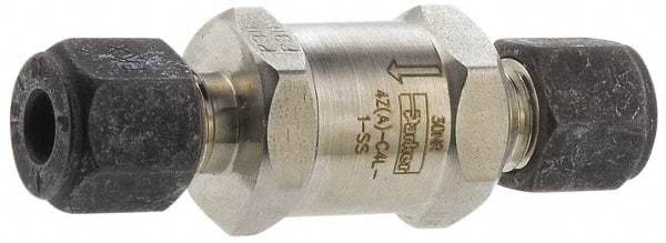 Parker - 3/8" Stainless Steel Check Valve - Inline, Comp x Comp, 6,000 WOG - Eagle Tool & Supply