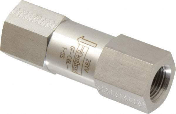 Parker - 3/8" Stainless Steel Check Valve - Inline, FNPT x FNPT, 6,000 WOG - Eagle Tool & Supply