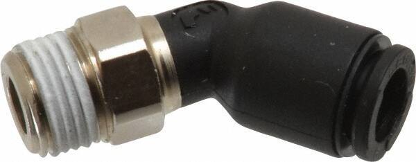 Legris - 6mm OD, 1/8 BSPT, Nylon/Nickel Plated Brass Push-to-Connect Male Elbow 45° - 290 Max psi - Eagle Tool & Supply