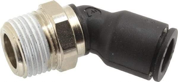 Legris - 3/8" OD, 3/8 NPT, Nylon/Nickel Plated Brass Push-to-Connect Male Elbow 45° - 290 Max psi - Eagle Tool & Supply