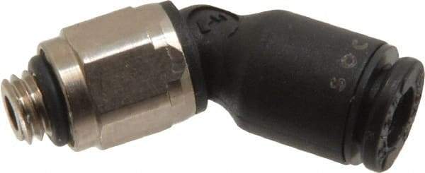Legris - 4mm OD, M5x0.8 Metric, Nylon/Nickel Plated Brass Push-to-Connect Male Elbow 45° - 290 Max psi - Eagle Tool & Supply