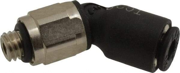 Legris - 1/8" OD, 10-32 UNF, Nylon/Nickel Plated Brass Push-to-Connect Male Elbow 45° - 290 Max psi - Eagle Tool & Supply