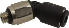 Legris - 1/8" OD, 10-32 UNF, Nylon/Nickel Plated Brass Push-to-Connect Male Elbow 45° - 290 Max psi - Eagle Tool & Supply