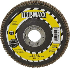 Tru-Maxx - 36 Grit, 5" Disc Diam, 7/8" Center Hole, Type 27 Zirconia Alumina Flap Disc - 12,200 Max RPM, Arbor Attaching System, Coated - Eagle Tool & Supply