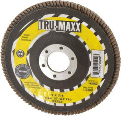Tru-Maxx - 80 Grit, 5" Disc Diam, 7/8" Center Hole, Type 27 Zirconia Alumina Flap Disc - 12,200 Max RPM, Arbor Attaching System, Coated - Eagle Tool & Supply