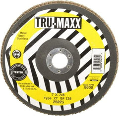 Tru-Maxx - 36 Grit, 7" Disc Diam, 7/8" Center Hole, Type 27 Zirconia Alumina Flap Disc - 8,600 Max RPM, Arbor Attaching System, Coated - Eagle Tool & Supply