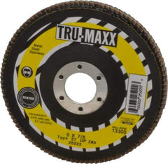 Tru-Maxx - 36 Grit, 5" Disc Diam, 7/8" Center Hole, Type 29 Zirconia Alumina Flap Disc - 12,200 Max RPM, Arbor Attaching System, Coated - Eagle Tool & Supply