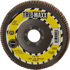 Tru-Maxx - 60 Grit, 5" Disc Diam, 7/8" Center Hole, Type 29 Zirconia Alumina Flap Disc - 12,200 Max RPM, Arbor Attaching System, Coated - Eagle Tool & Supply