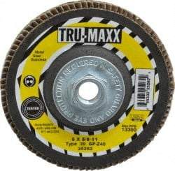 Tru-Maxx - 40 Grit, 5" Disc Diam, 5/8-11 Center Hole, Type 29 Zirconia Alumina Flap Disc - 12,200 Max RPM, Arbor Attaching System, Coated - Eagle Tool & Supply