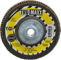 Tru-Maxx - 40 Grit, 5" Disc Diam, 5/8-11 Center Hole, Type 29 Zirconia Alumina Flap Disc - 12,200 Max RPM, Arbor Attaching System, Coated - Eagle Tool & Supply