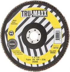 Tru-Maxx - 36 Grit, 7" Disc Diam, 7/8" Center Hole, Type 29 Zirconia Alumina Flap Disc - 8,600 Max RPM, Arbor Attaching System, Coated - Eagle Tool & Supply