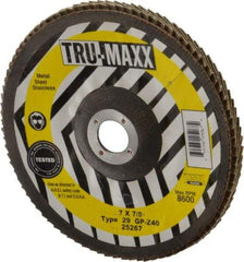 Tru-Maxx - 40 Grit, 7" Disc Diam, 7/8" Center Hole, Type 29 Zirconia Alumina Flap Disc - 8,600 Max RPM, Arbor Attaching System, Coated - Eagle Tool & Supply