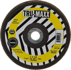 Tru-Maxx - 60 Grit, 7" Disc Diam, 7/8" Center Hole, Type 29 Zirconia Alumina Flap Disc - 8,600 Max RPM, Arbor Attaching System, Coated - Eagle Tool & Supply