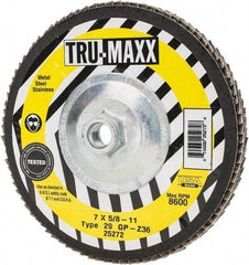 Tru-Maxx - 36 Grit, 7" Disc Diam, 5/8-11 Center Hole, Type 29 Zirconia Alumina Flap Disc - 8,600 Max RPM, Arbor Attaching System, Coated - Eagle Tool & Supply