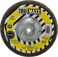 Tru-Maxx - 60 Grit, 7" Disc Diam, 5/8-11 Center Hole, Type 29 Zirconia Alumina Flap Disc - 8,600 Max RPM, Arbor Attaching System, Coated - Eagle Tool & Supply
