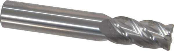 Accupro - 1/2", 4 Flute, Single End, Solid Carbide, 0.045" Corner Radius End Mill - 3" OAL, 40° Helix, Right Hand Flute, 1" LOC, Right Hand Cut - Eagle Tool & Supply