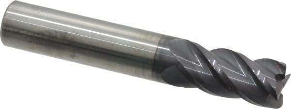 Accupro - 1/2", 4 Flute, Single End, Solid Carbide, 0.015" Corner Radius End Mill - 3" OAL, 40° Helix, Right Hand Flute, 1" LOC, Right Hand Cut - Eagle Tool & Supply